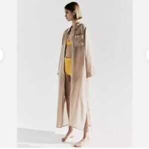 Zara Long 100% Cupro Oversized Button Down Shirt Dress Tunic Silky L